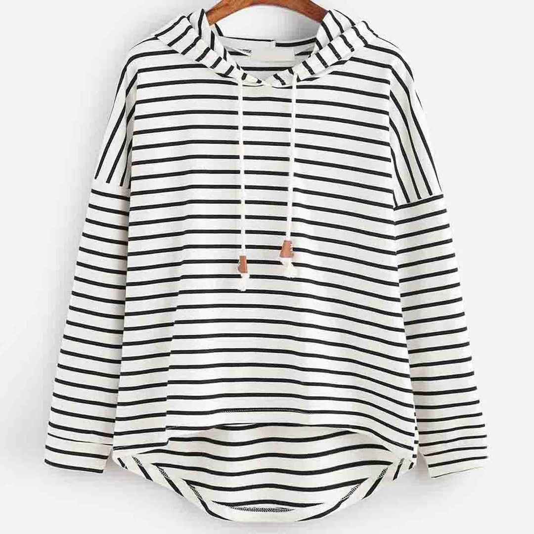 EB | Hoodie Streifenmuster Lockere Passform Weiches Strickmaterial mit Kordelzugkapuze