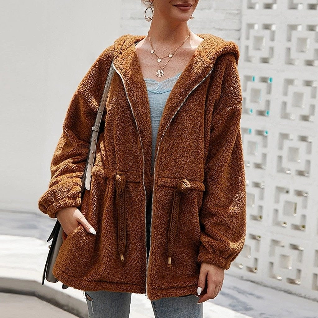 EB | Teddyjacke - Weicher Plüsch - Kapuze & Reißverschluss - Oversized Passform - Taschen
