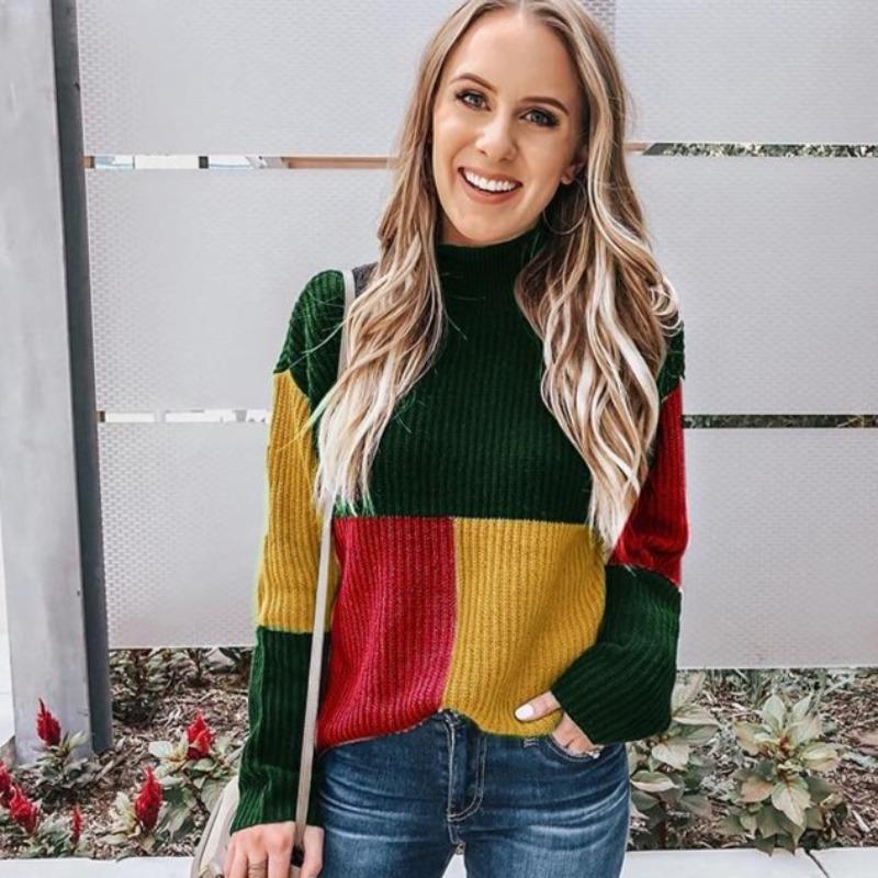 EB | Strickpullover Oversized Fit Blockmuster Weich und Warm