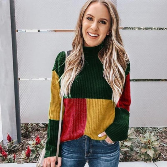 EB | Strickpullover Oversized Fit Blockmuster Weich und Warm