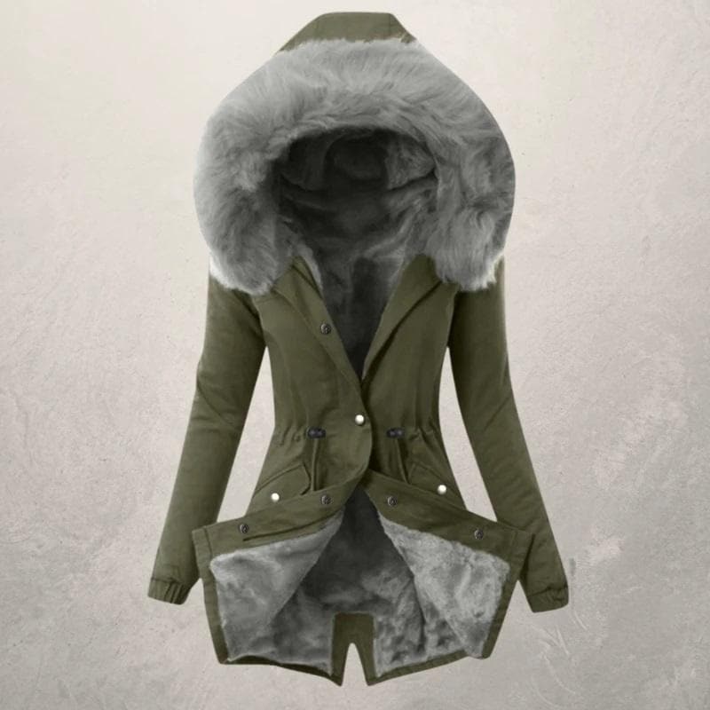 EB | Parka-Jacke mittellang Fit Mit Kunstpelz gefüttert Kapuze mit Knopfverschluss