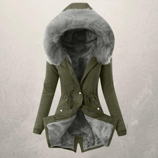 EB | Parka-Jacke mittellang Fit Mit Kunstpelz gefüttert Kapuze mit Knopfverschluss