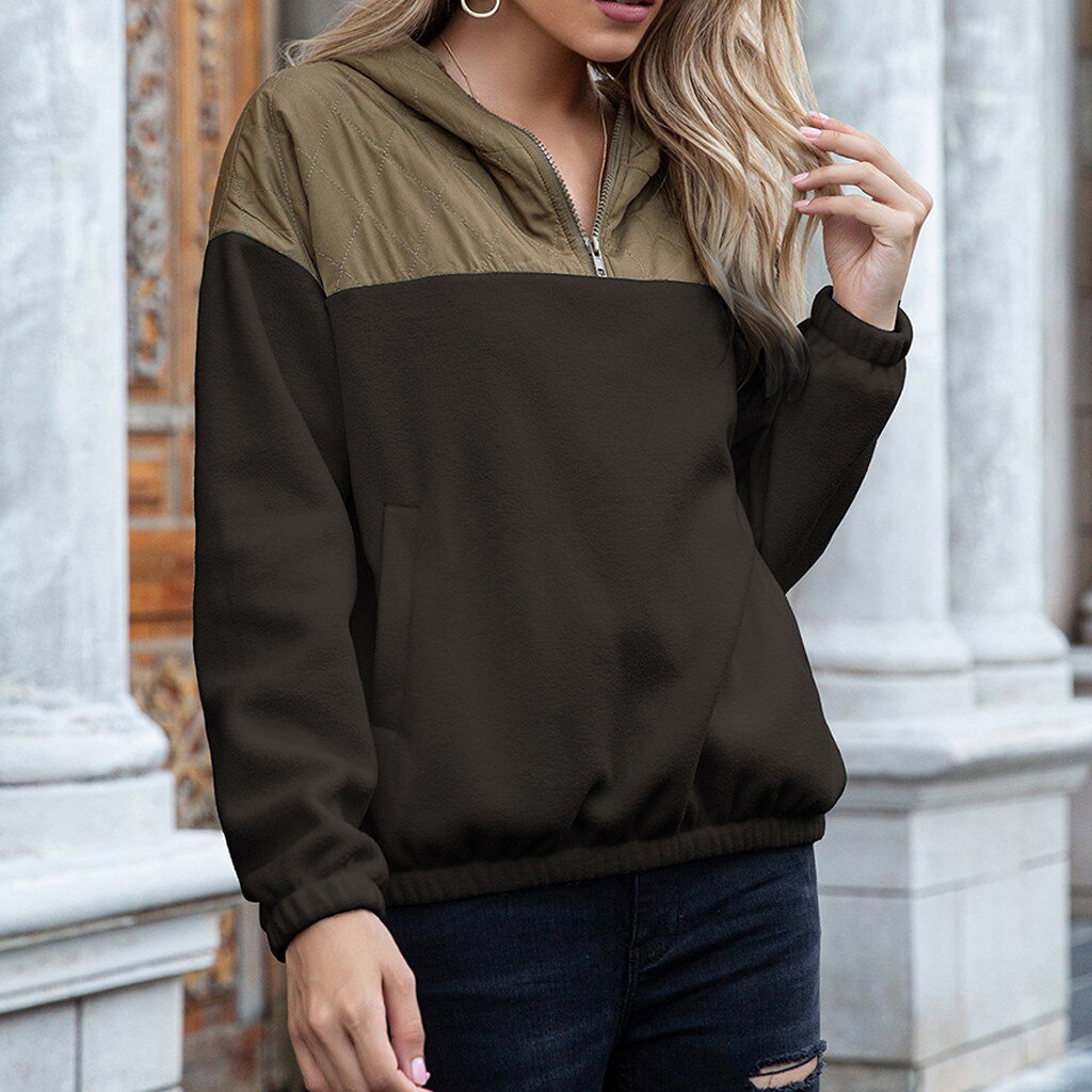 EB | Hoodie Gepolsterter Oberteil & Weiches Fleece Halber Reißverschluss Lockere Passform mit Taschen