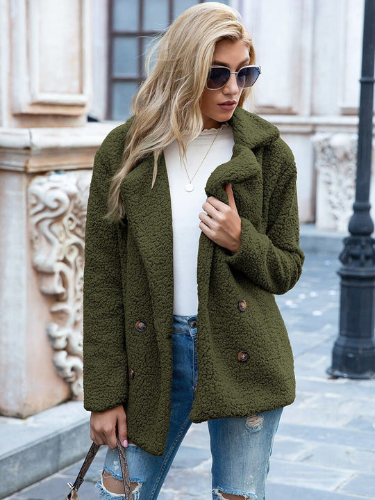 EB | Pelzjacke Doppelte Knopfleiste Weiche & Warme Teddy-Textur Elegantes Design