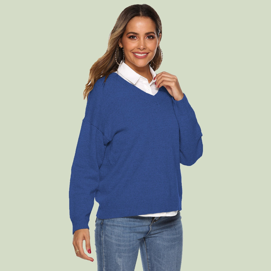 EB | Strickpullover V-Ausschnitt Lockere Passform Lange Ärmel Weich und Bequem
