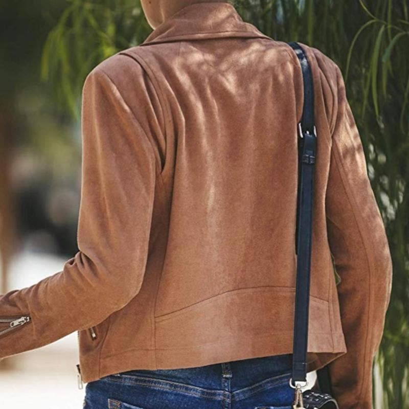 EB | Kurze Wildlederjacke mit Reißverschlüssen Kunstleder Modern und Stylisch