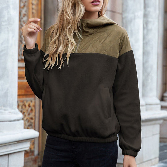 EB | Hoodie Gepolsterter Oberteil & Weiches Fleece Halber Reißverschluss Lockere Passform mit Taschen