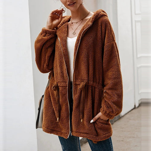 EB | Teddyjacke - Weicher Plüsch - Kapuze & Reißverschluss - Oversized Passform - Taschen
