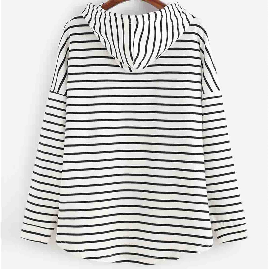 EB | Hoodie Streifenmuster Lockere Passform Weiches Strickmaterial mit Kordelzugkapuze