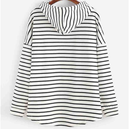 EB | Hoodie Streifenmuster Lockere Passform Weiches Strickmaterial mit Kordelzugkapuze