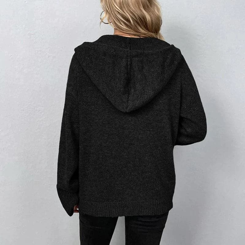 EB | Strickcardigan -Weich und Warm mit Kapuze und Knopfverschluss Lockere Passform