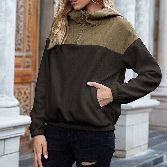 EB | Hoodie Gepolsterter Oberteil & Weiches Fleece Halber Reißverschluss Lockere Passform mit Taschen