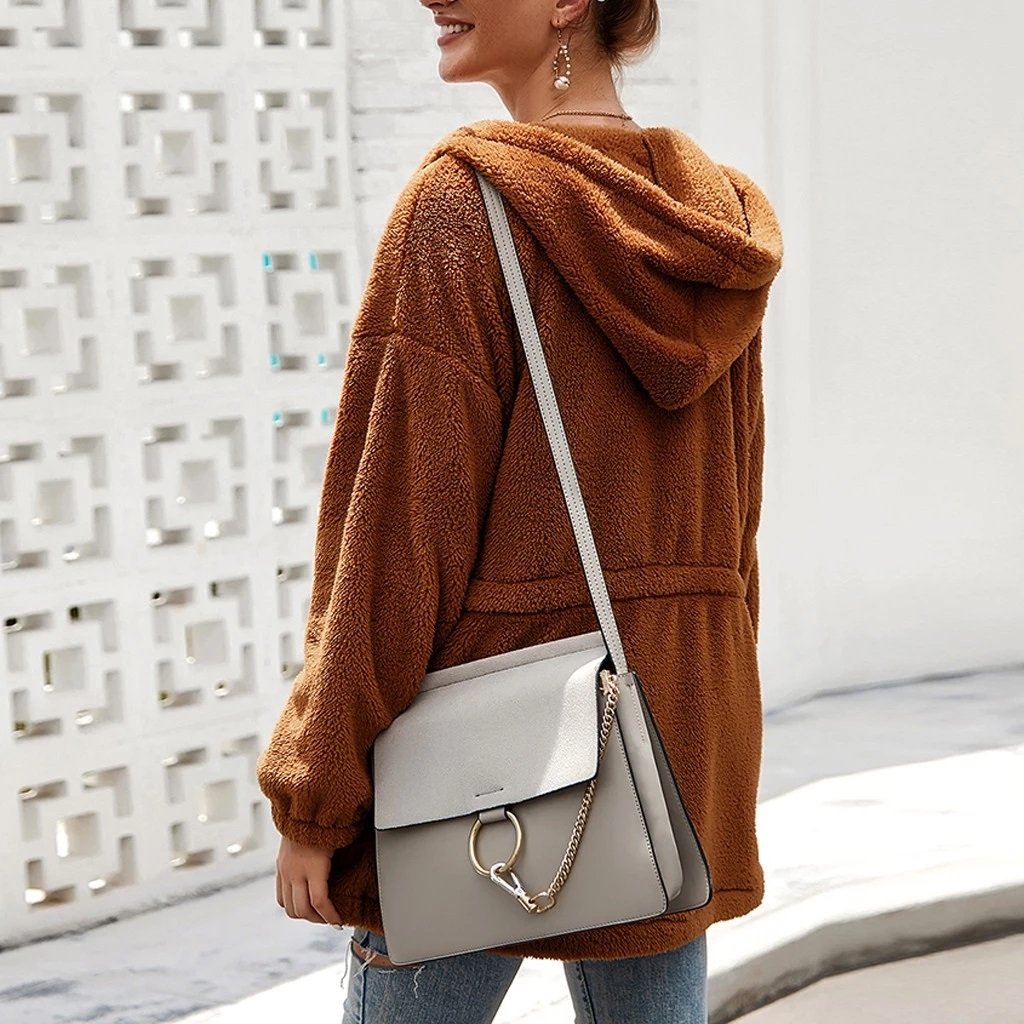 EB | Teddyjacke - Weicher Plüsch - Kapuze & Reißverschluss - Oversized Passform - Taschen