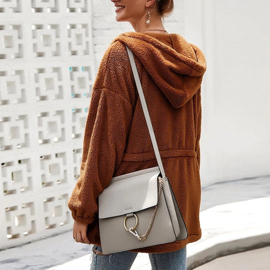 EB | Teddyjacke - Weicher Plüsch - Kapuze & Reißverschluss - Oversized Passform - Taschen