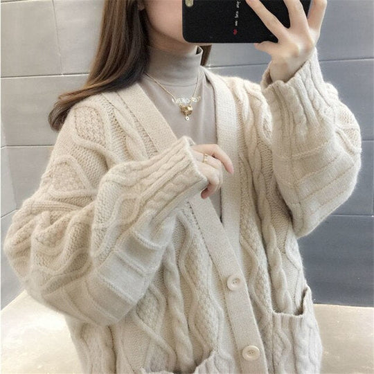 EB | gestrickte Jacke Lang, dick und warm