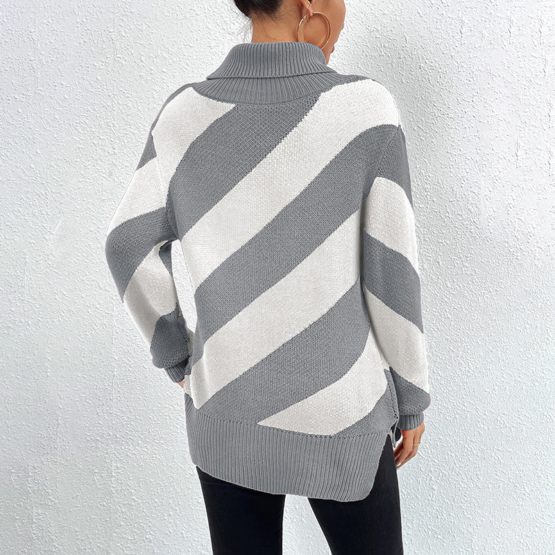EB | Strickpullover mit Diagonalen Streifen Akryl/baumwolle Rollkragen
