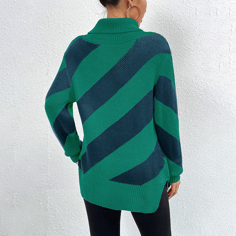 EB | Strickpullover mit Diagonalen Streifen Akryl/baumwolle Rollkragen