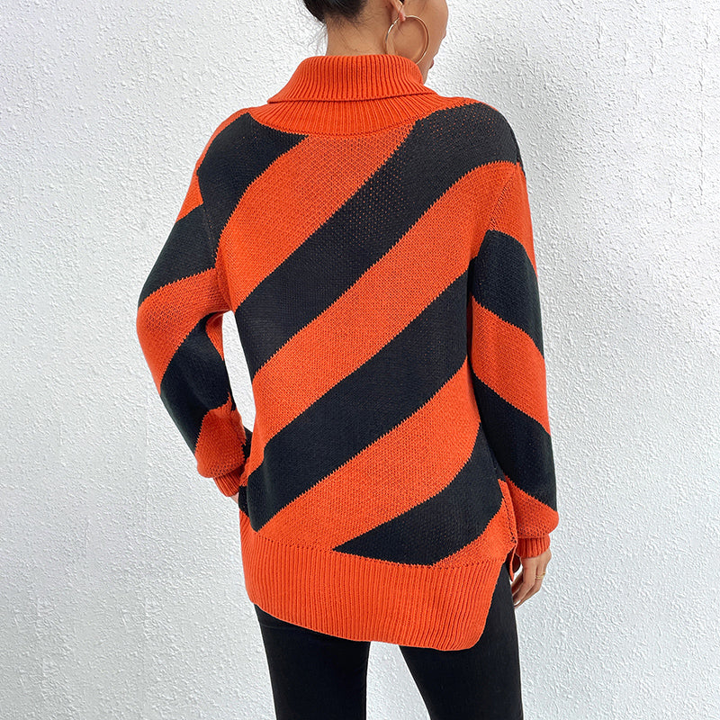EB | Strickpullover mit Diagonalen Streifen Akryl/baumwolle Rollkragen