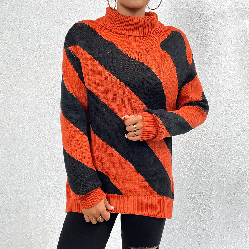 EB | Strickpullover mit Diagonalen Streifen Akryl/baumwolle Rollkragen
