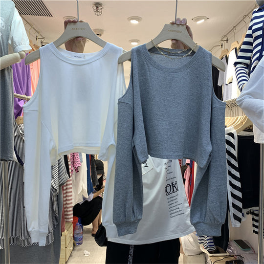 Damen lässiges Crop-Top mit langen Ärmeln EB