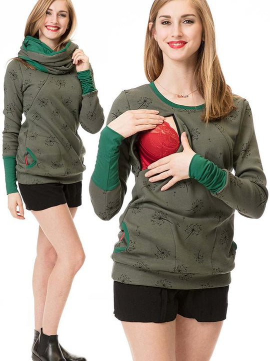EB Schwangerschafts-Chaps, Krankenschwester-Sweatshirts, Blumendruck, Taschen, Reißverschluss, Stillkleidung