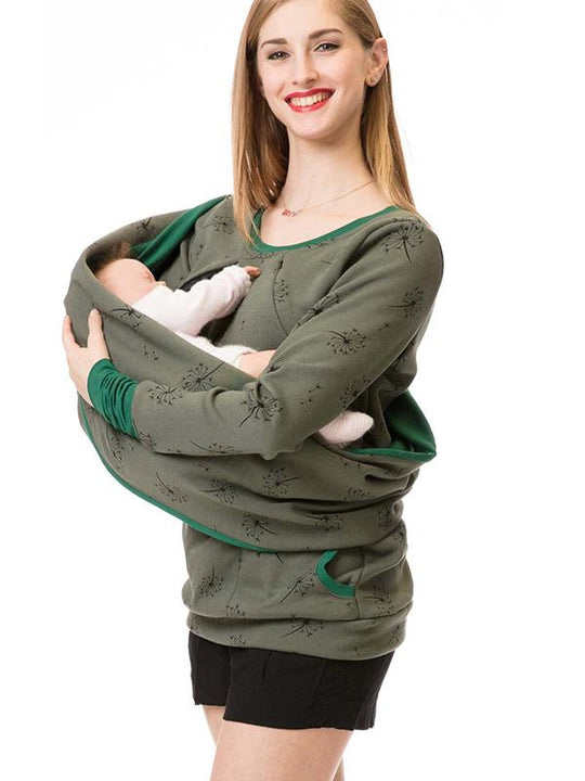 EB | Schwangerschaftspullover Für Stillen Mit Blumenmuster Und Taschen
