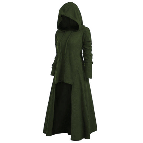 Damen nan gestrickter Kapuzenmantel mit ausgestelltem Maxirock und asymmetrischem Saum EB