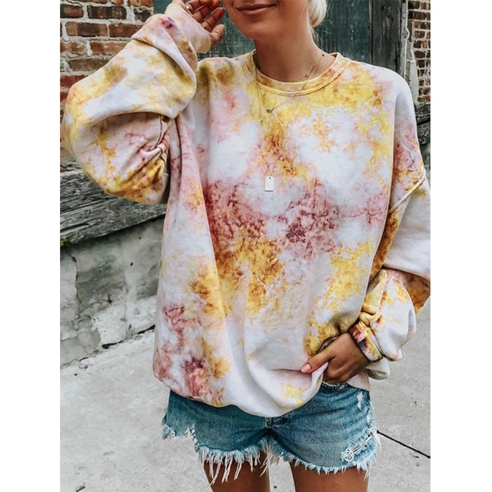 Damen lässiger Sweatshirt mit buntem Batik-Muster EB