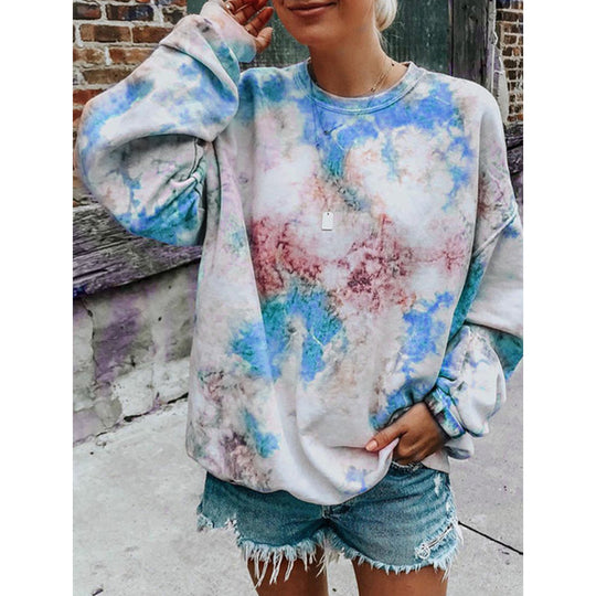 Damen lässiger Sweatshirt mit buntem Batik-Muster EB
