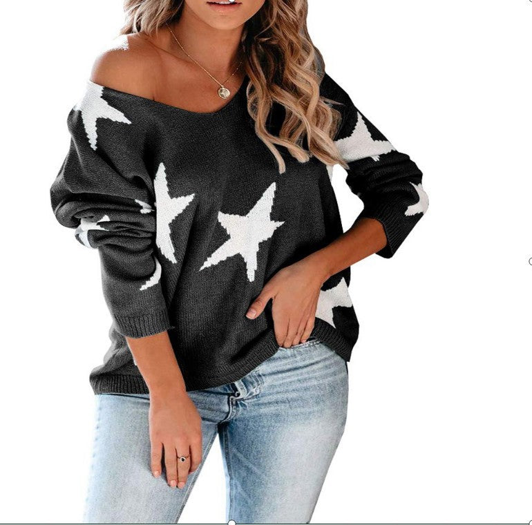 Damen lässiger Pullover mit modischem Sternenmuster EB