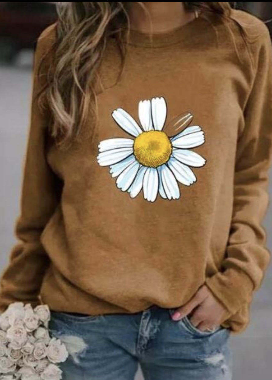 Damen Sweatshirt mit großem Gänseblümchen‑Print, Rundhalsausschnitt und lässigem Oversize‑Schnitt EB
