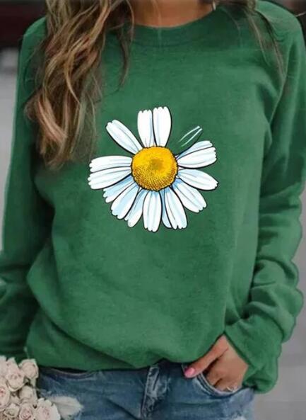 Damen Sweatshirt mit großem Gänseblümchen‑Print, Rundhalsausschnitt und lässigem Oversize‑Schnitt EB