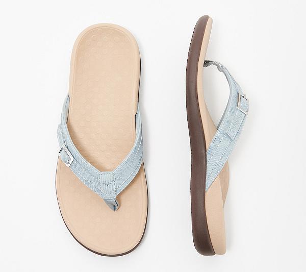 Damen nan verstellbare Zehensteg-Pantolette aus Textil mit gepolstertem Komfortfußbett EB