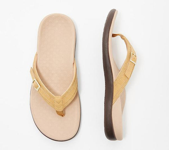 Damen nan verstellbare Zehensteg-Pantolette aus Textil mit gepolstertem Komfortfußbett EB
