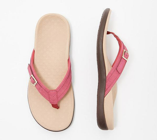 Damen nan verstellbare Zehensteg-Pantolette aus Textil mit gepolstertem Komfortfußbett EB