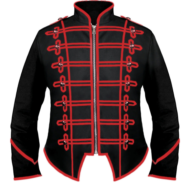 Herren nan Hussaren-Uniformjacke im Parade-Stil mit Stehkragen Zierkordeln und verdecktem Reißverschluss Eb