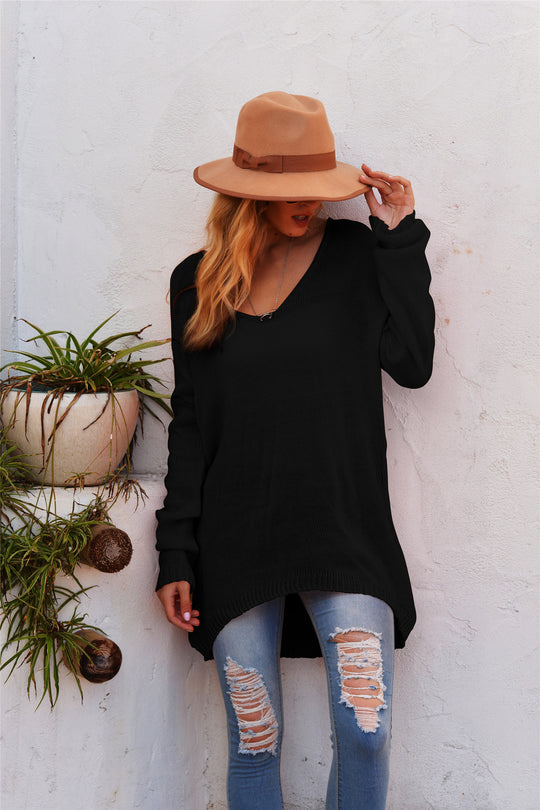 Damen lässiger V-Pullover aus luftiger Strickstruktur EB