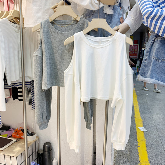 Damen lässiges Crop-Top mit langen Ärmeln EB