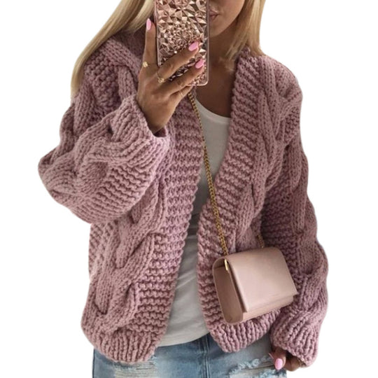 Damen gestrickte Oversized-Jacke mit Zopf-Muster und lässiger Passform EB