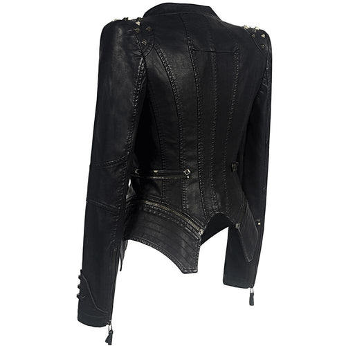 Heidi-Mode | Bikerjacke Slim Fit Lederlook Asymmetrischer Reißverschluss Nieten Details