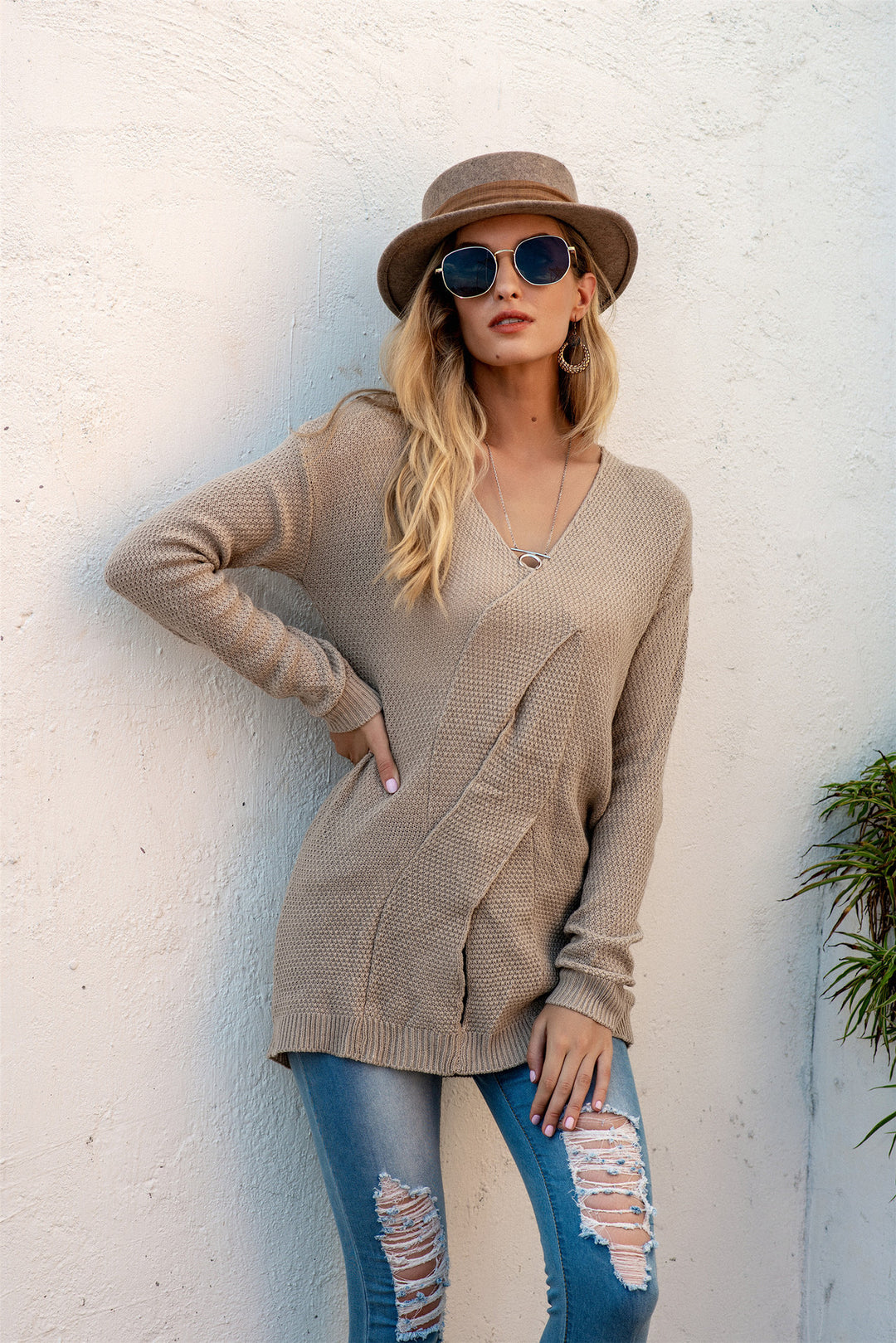 Damen modischer Oversized-Pullover mit stylischem Schulterdesign und raffinierten Details EB
