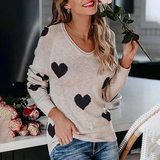 EB | Strickbluse mit Herzmuster Acryl Romantisch und Lässig