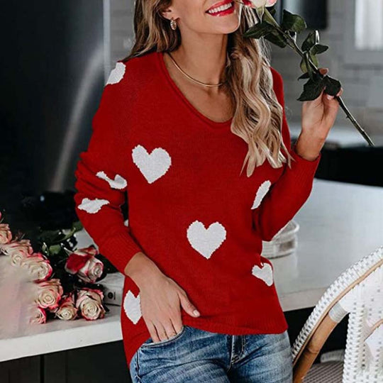 EB | Strickbluse mit Herzmuster Acryl Romantisch und Lässig