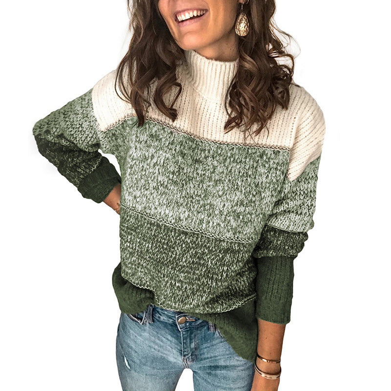 Damen Grobstrickpullover mit hohem Kragen und mehrfarbigem Muster EB