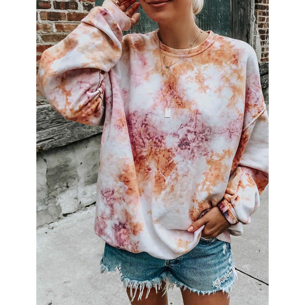 Damen lässiger Sweatshirt mit buntem Batik-Muster EB