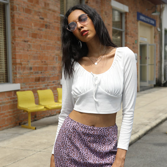 Damen figurbetontes Crop-Top mit gerafftem Bustier, U-Boot-Ausschnitt und langen Ärmeln Eichborn Berlin