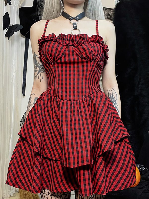 Heidi-Mode | Herbst Neue Korsett A Schwung Karos Kleid
