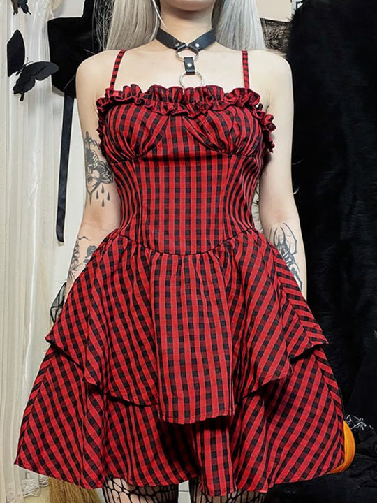 Heidi-Mode | Herbst Neue Korsett A Schwung Karos Kleid