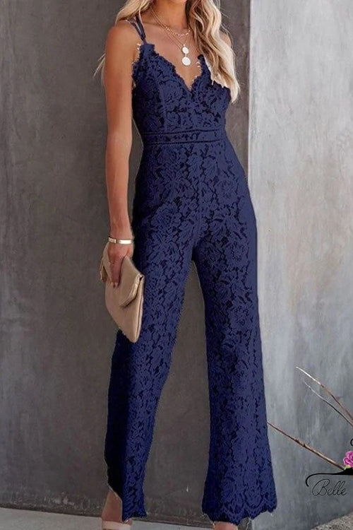 EB | Rosiedress Solide V-Ausschnitt Tailliertes Cami Spitzen-Overall
