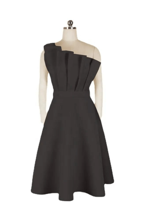 EB | One Shoulder Midi Kleid Elegante A-Linie Passform Skulpturierte Details Festliche Kleidung